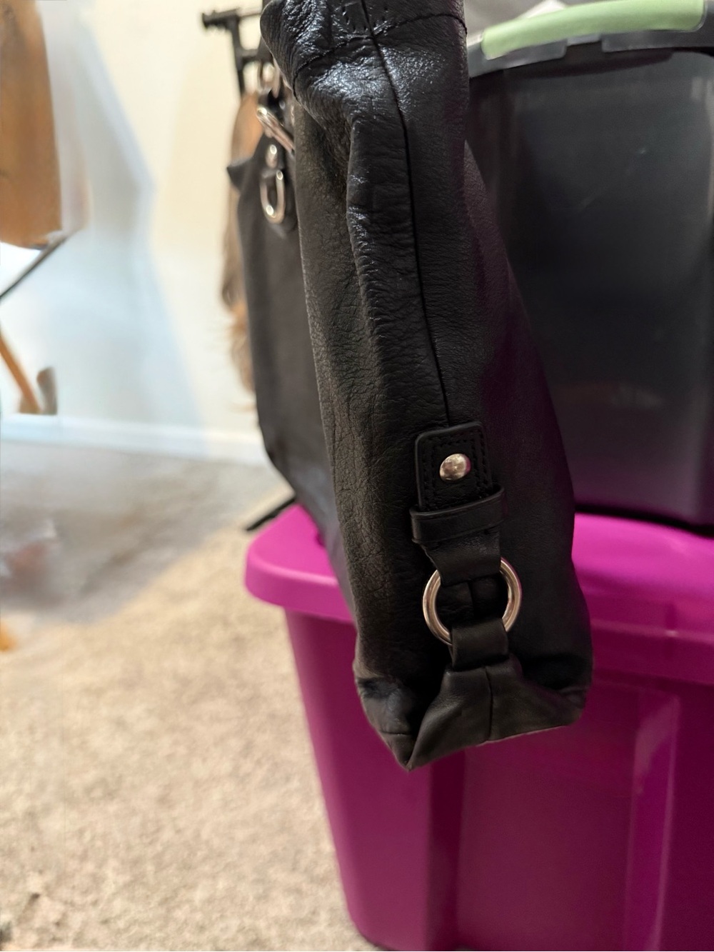 Coach Black Leather Shoulder Tote with Silver Hardware - Picture 3 of 6